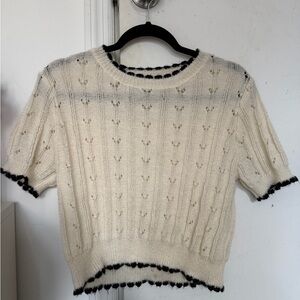 Cream Knit Short Sleeve Sweater